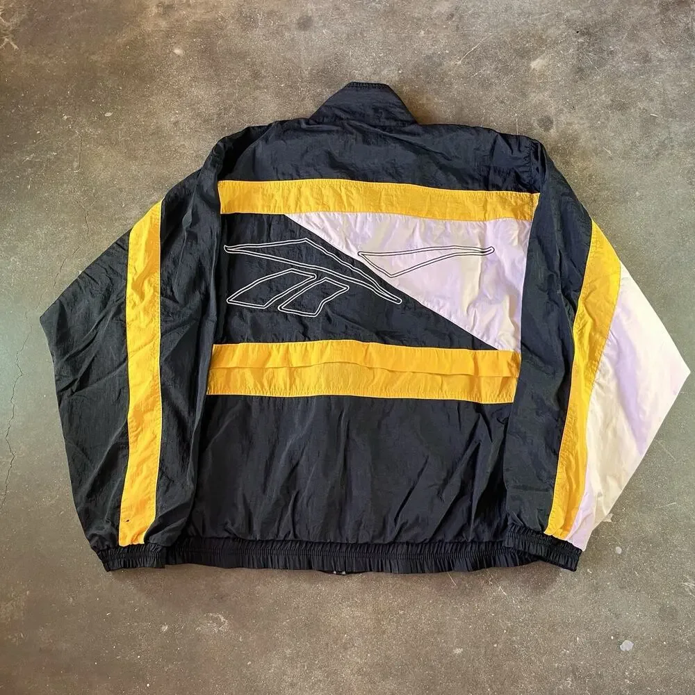Vintage Y2K Black/white/yellow Reebok Windbreaker Jacket